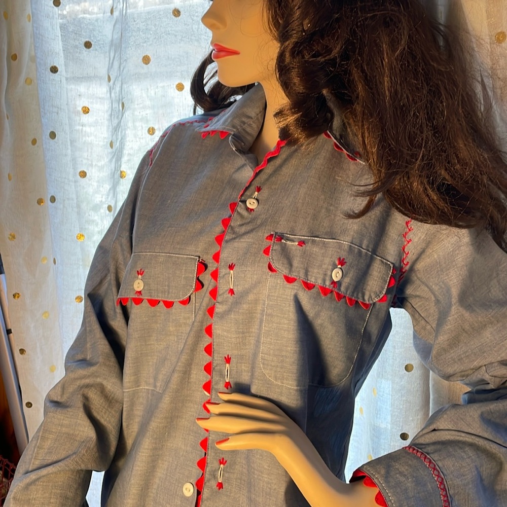 Vintage handmade (accents) cotton jean button-up shirt